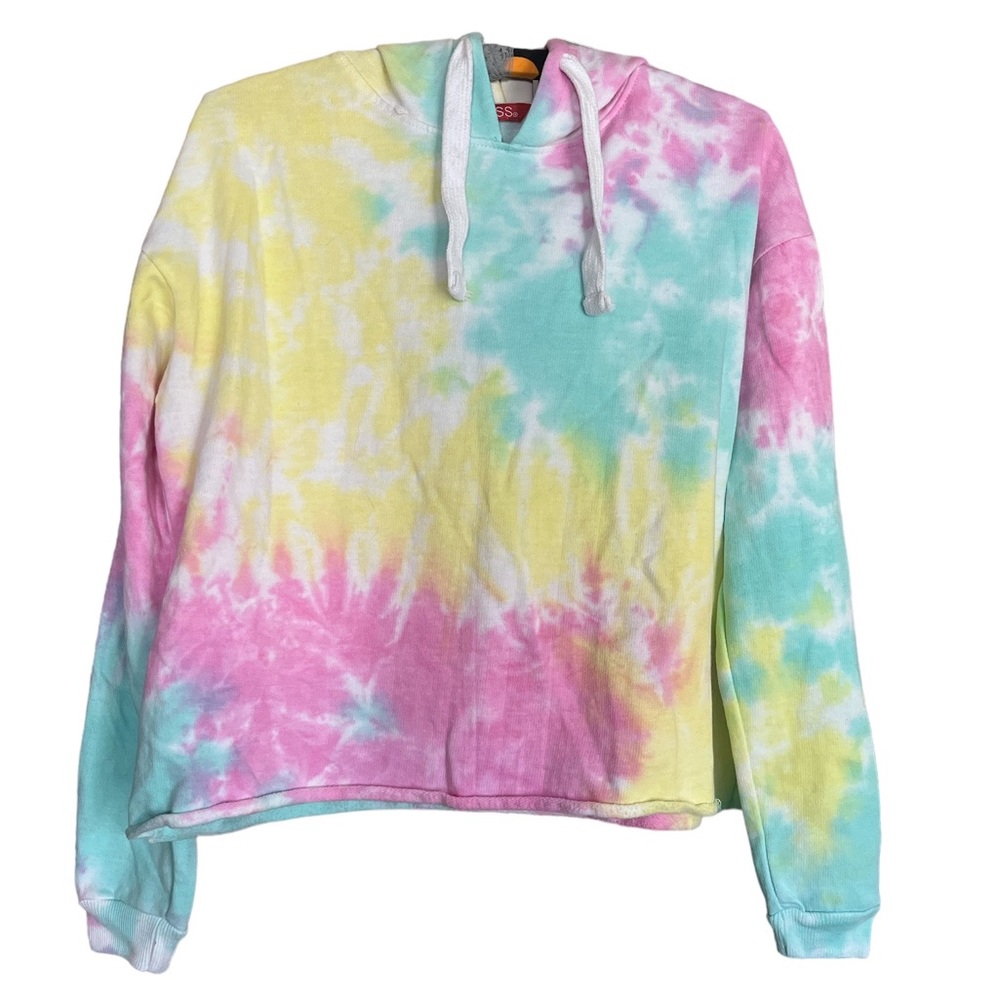 Hot Kiss | Women’s Pastel Tie Dye Cut Off Hoodie Size Large